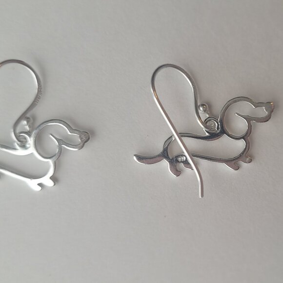 Sterling Dog Dangle Earrings Silver Doxie Dachshund Weenie Dog - Picture 3 of 9